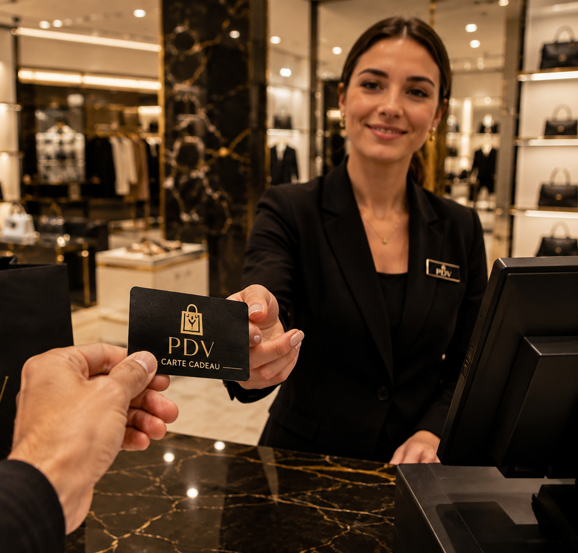 Cliente heureuse recevant un cadeau